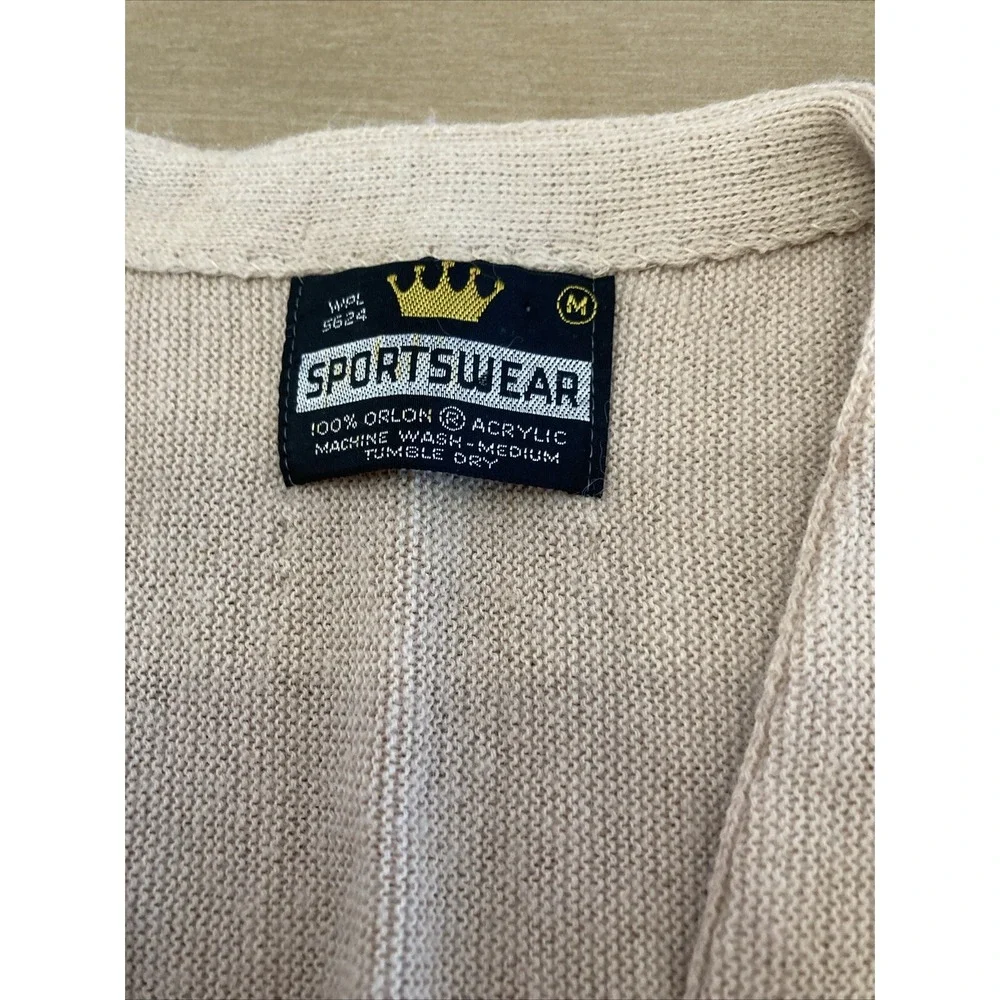VTG 70s Crown Sportswear Mens Medium Beige Knit Cardigan Sweater Grandpa